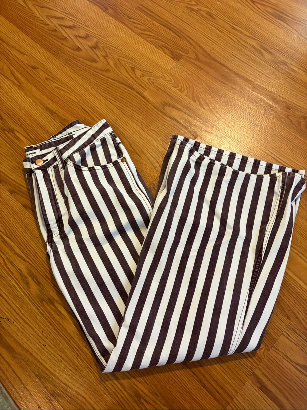 Wrangler Women's Black & White Vertical Stripe Wide-Leg Jeans